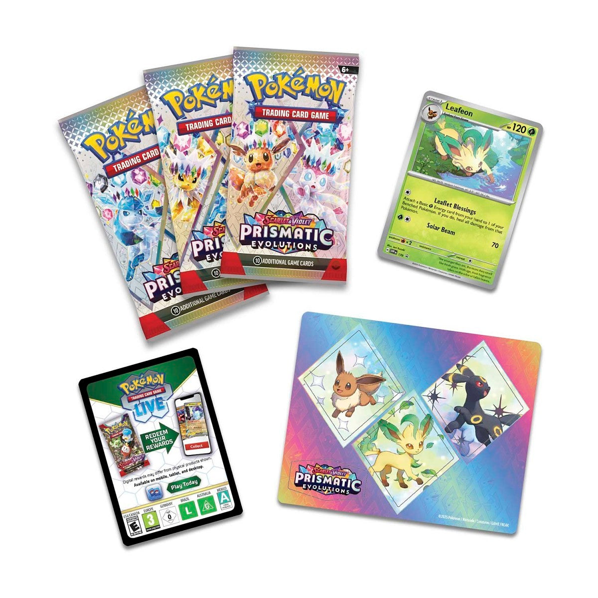 Pokémon TCG: Prismatic Evolutions Leafeon Tech Sticker Collection 3-Pack Blister