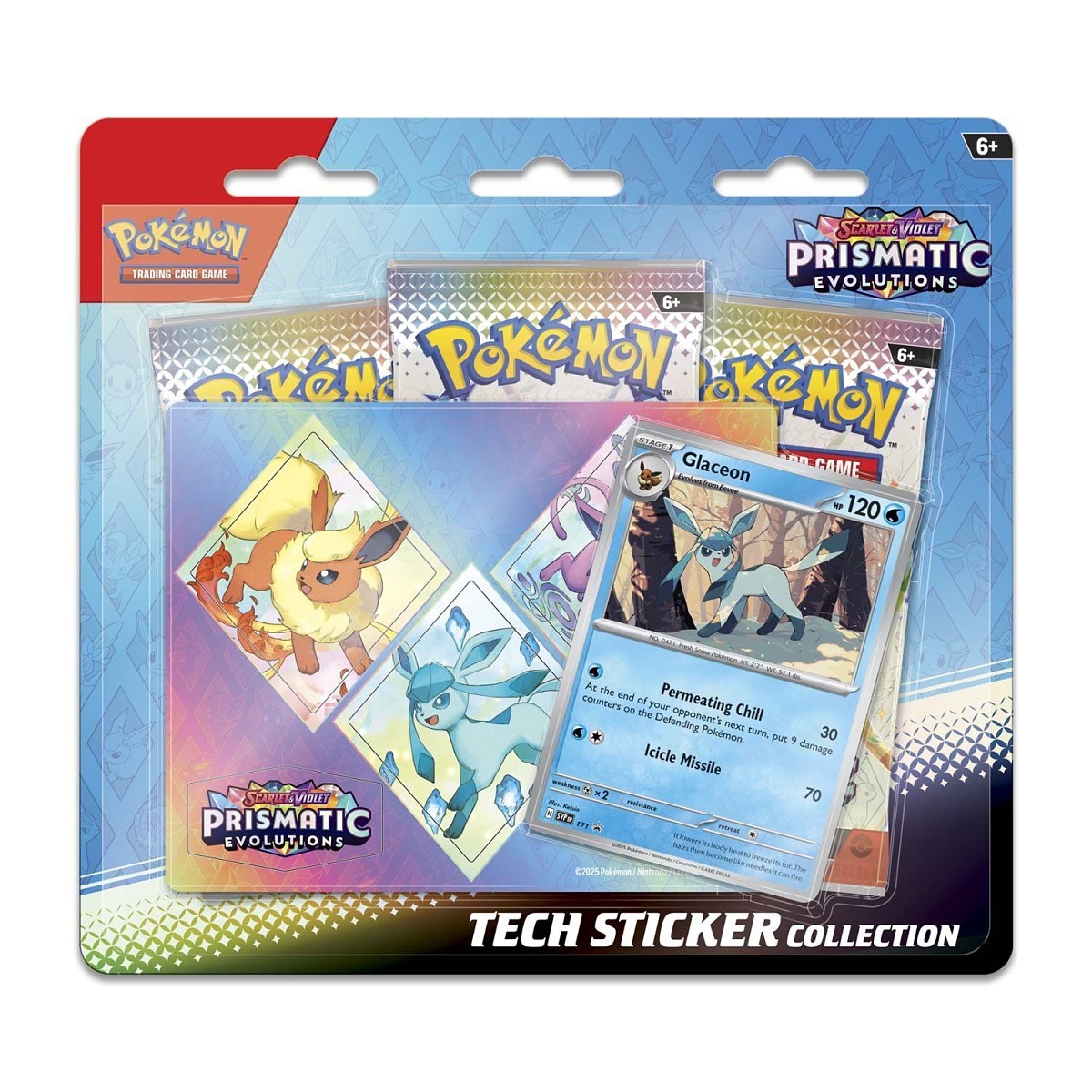 Pokémon TCG: Prismatic Evolutions Glaceon Tech Sticker Collection 3-Pack Blister