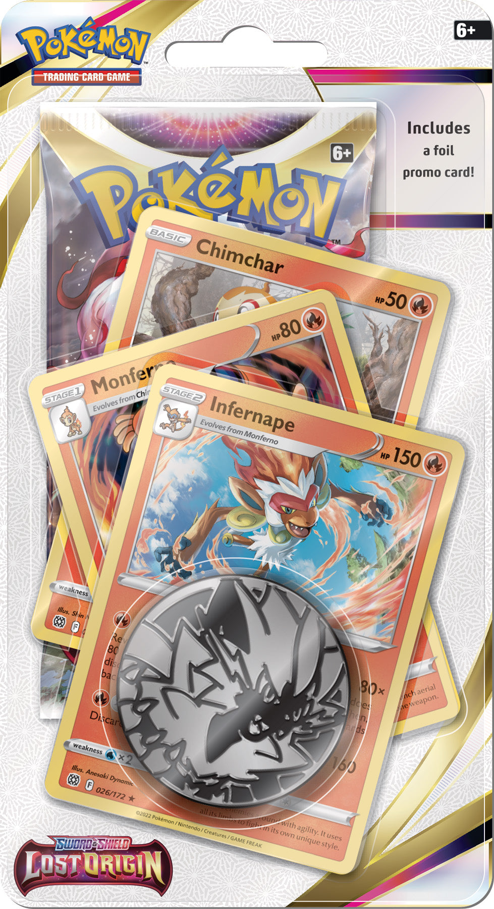 Pokémon TCG: Lost Origin 1-Pack Blister Chimchar, Monferno & Infernape