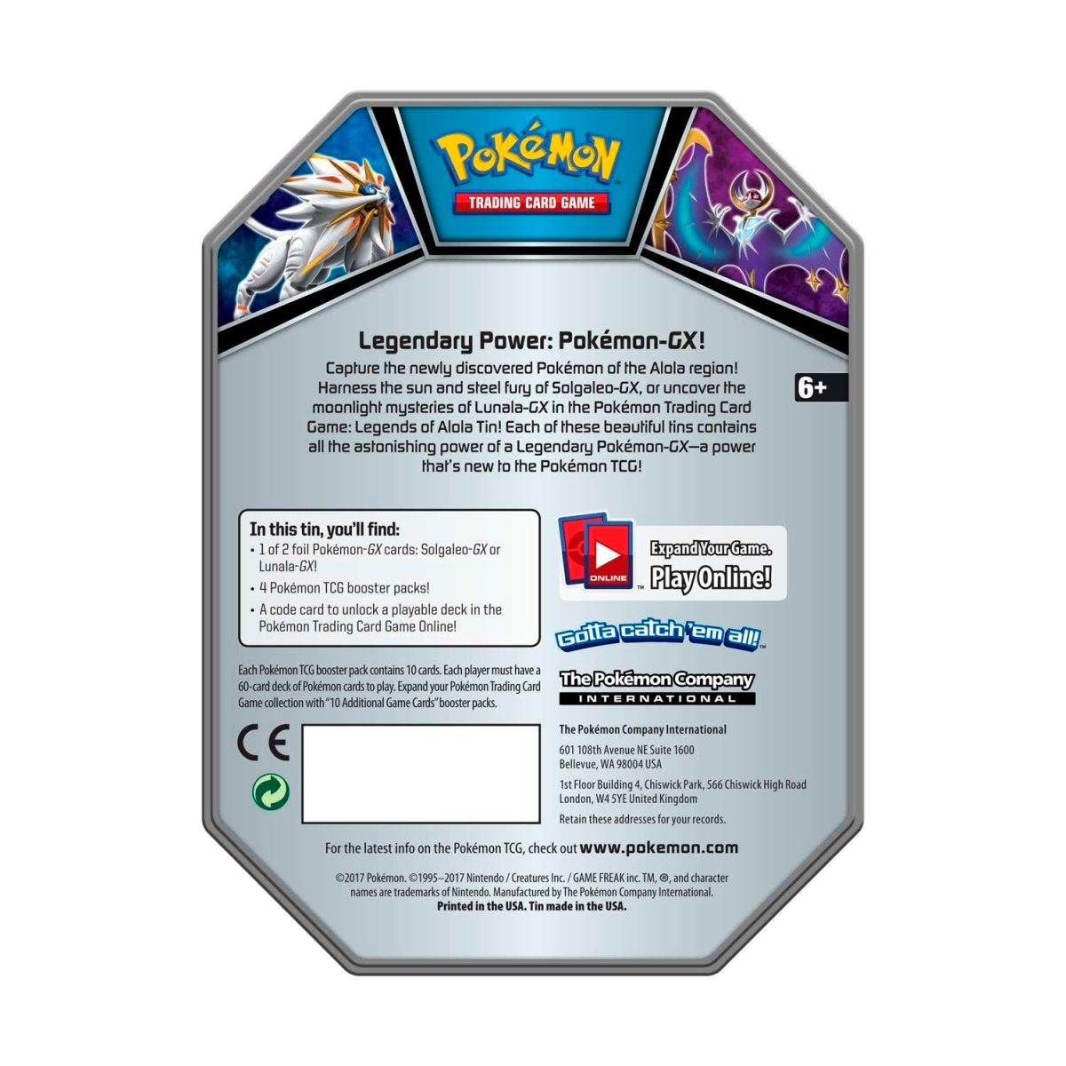 Pokémon TCG: Legends of Alola Lunala-GX Tin